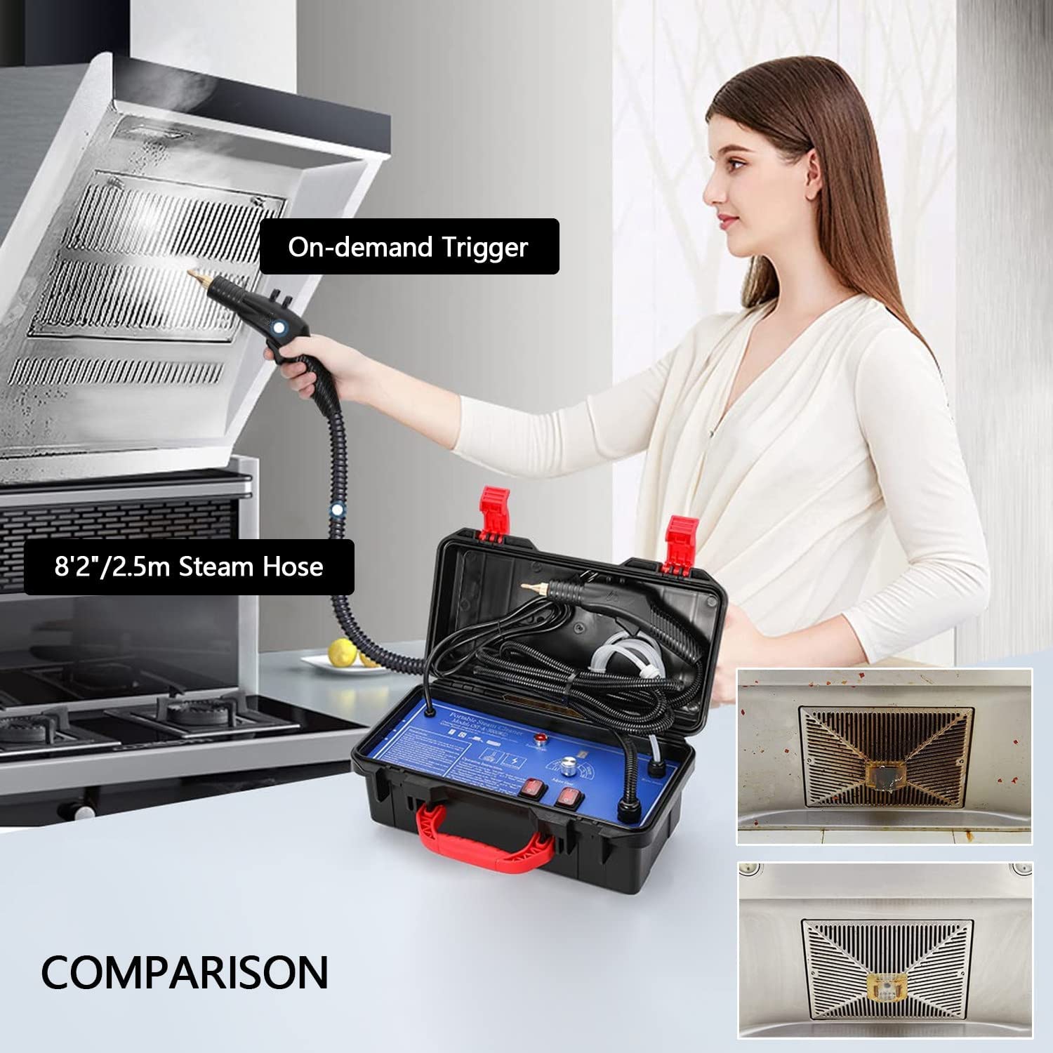 Limpiador a vapor de mano, máquina de limpieza a vapor presurizada de alta temperatura con cabezales de cepillo, máquina de limpieza a vapor portátil de 3,5 bar, limpieza a vapor para cocina, bañ