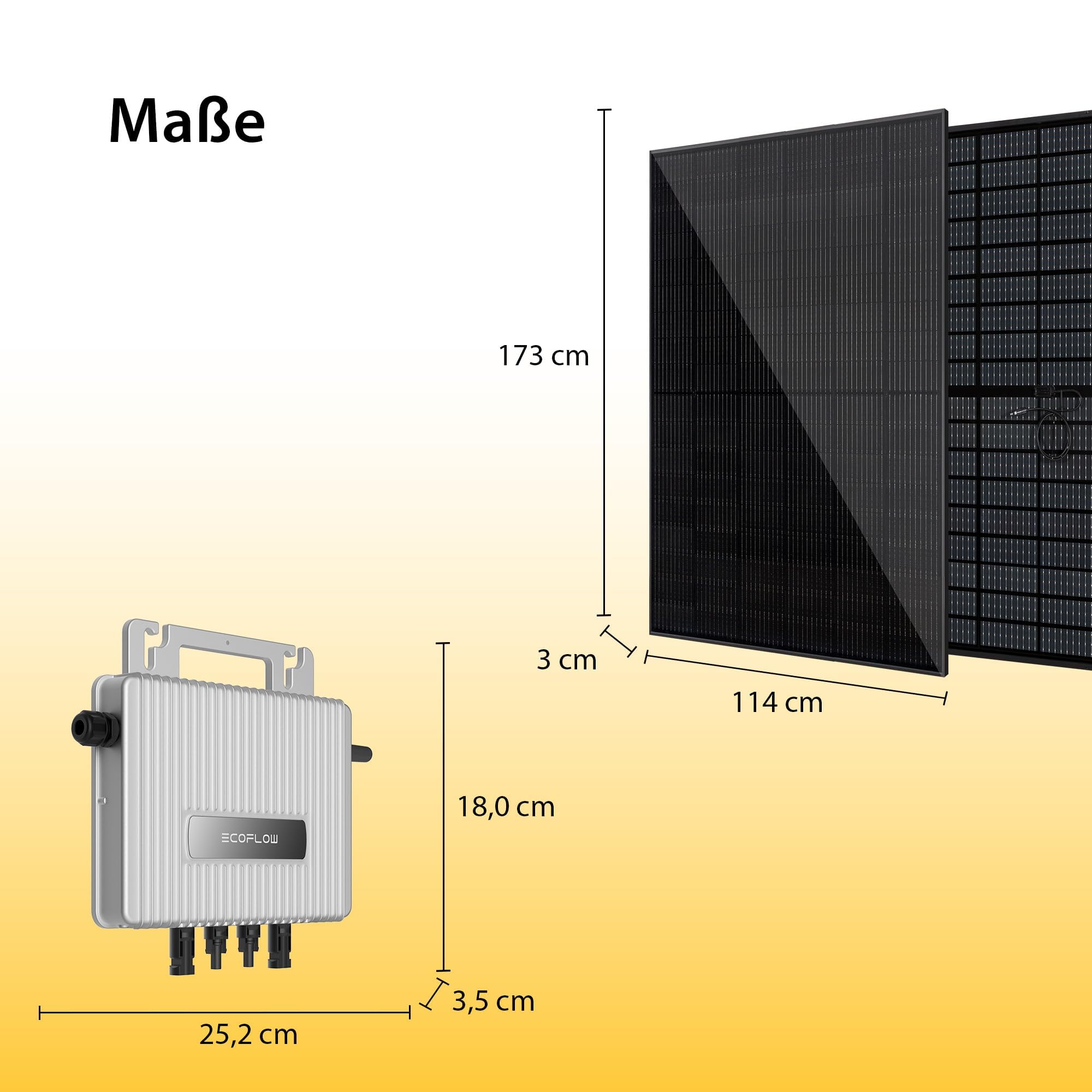 VALE Balkonkraftwerk Bifazial 900 Wp Full Black - EcoFlow Stream Wechselrichter 800 W - Set mit Universalhalterung - 5m AC-Kabel - inkl. App-Steuerung | EcoFlow Stream Wechselrichter 800 W, Set mit Universalhalterung, 5m AC-Kabel, inkl. App-Steuerung