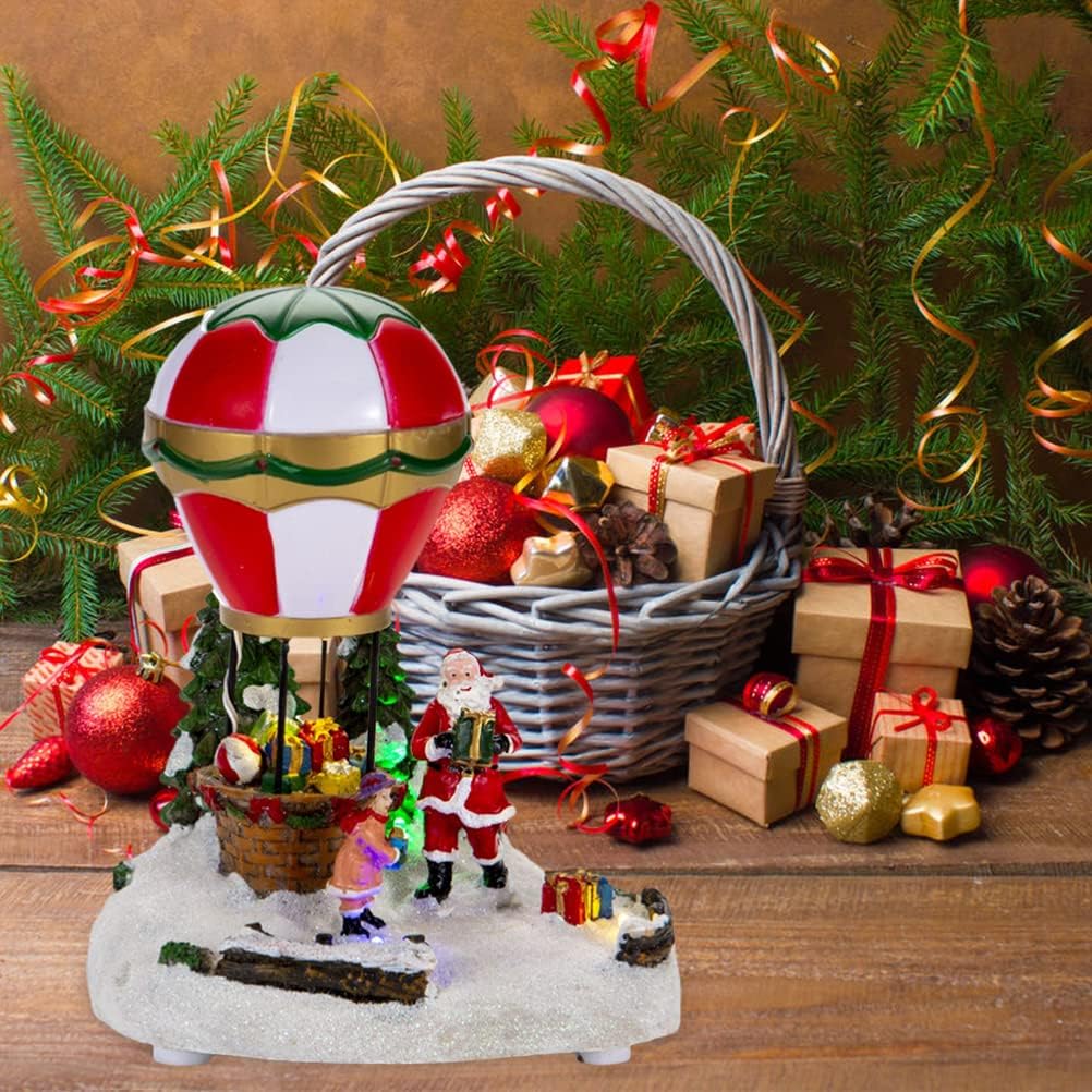 Christmas Village Houses,Christmas LED Lighted House Micro Landscape Battery Operated Ice Cream Shop Musical Animated Christmas Scene Christmas Village Hot Air Balloon House for