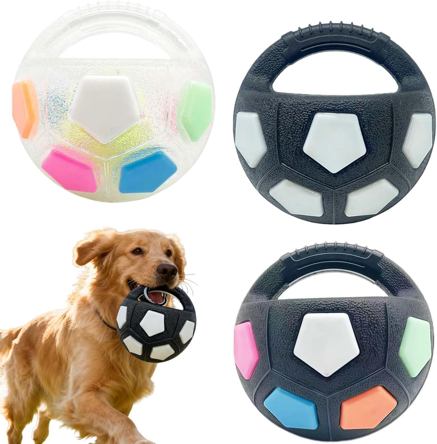 Dog Toy Soccer Ball with Handles, Animal Dog Toys Soccer Ball Durable TPR Interactive CatBall, 2026 New Interactive Toss and Fetch Play with Handle, Squeaky Floating Balls (3pc)