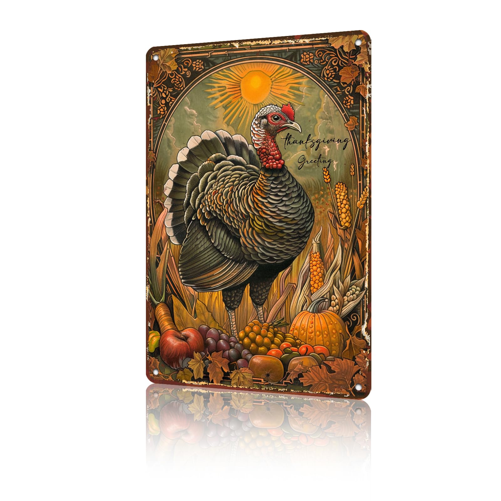 Anceky Happy Thanksgiving Turkey Sign Funny Metal Tin Sign Retro Wall Decor for Outdoor Outside Home Cafe Bar 12×16 Inch