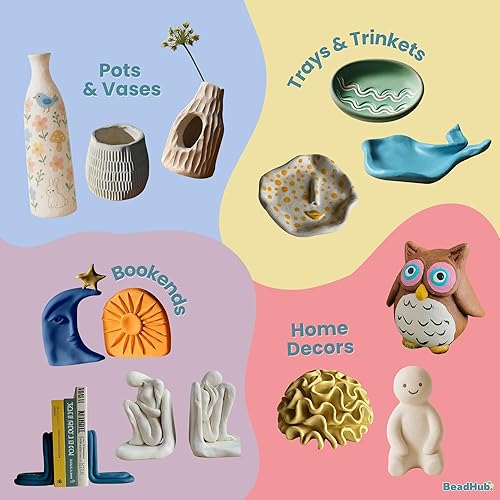 Miniatura 7 de Kit de cerámica para principiantes, arcilla seca al aire de 4.4 libras para adultos con herramientas de escultura, pintura, esmalte, arcilla de
