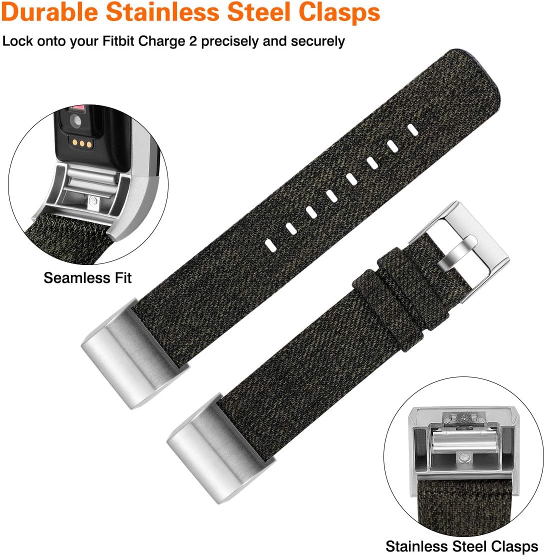 Maledan Replacement Bands Compatible with Charge 2 and Charge 2 HR, Small Woven Fabric Strap Band for Women Men, Dark Green