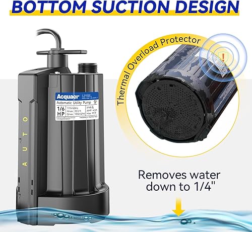 Miniatura 5 de Acquaer Bomba de agua a batería 16HP 18V Bomba de agua sumergible inalámbrica con adaptador de manguera de jardín de 34 pulgadas, extracción de agua