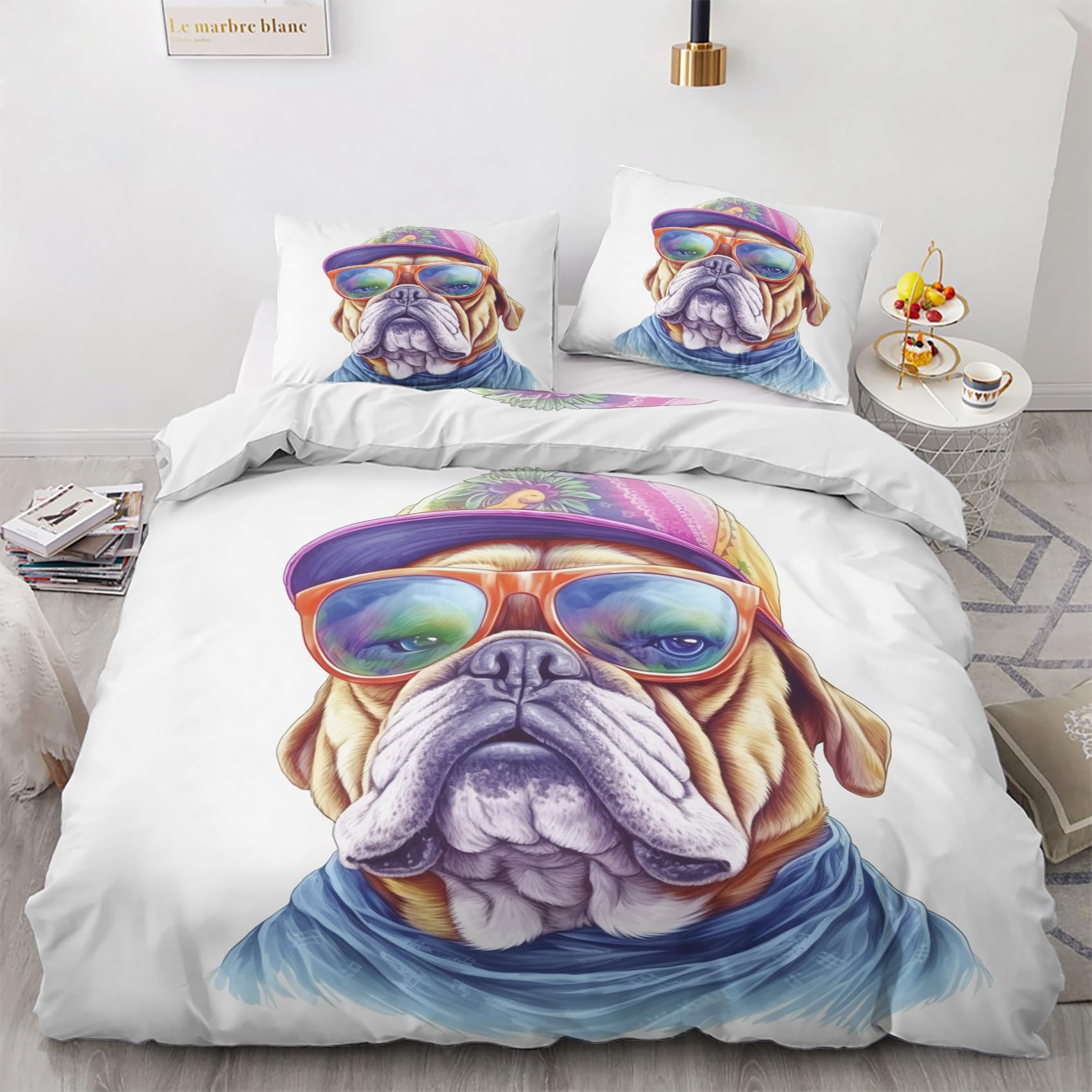 French Bulldog Bedding Double Bed Set - Funny Animal Duvet Cover Sets - Reversible Quilt Cover & 2 Pillowcases with Zipper Closure, Ultra Soft and Non Iron Brushed Microfibre Bed Set 200 x 200