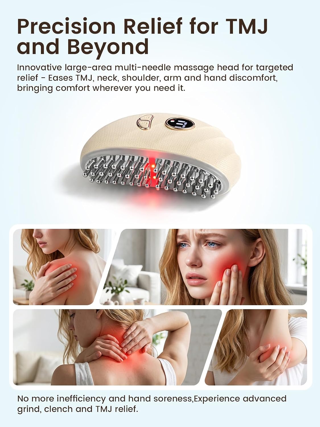 TMJ Relief Products Jaw, TMJ Relief Massager, Vibration and Heating, Ergonomic Multi-Needle Design TMJ Massage Tool, Effective Jaw & Neck Pain, Grinding and Clenching Teeth Relief - White image 4
