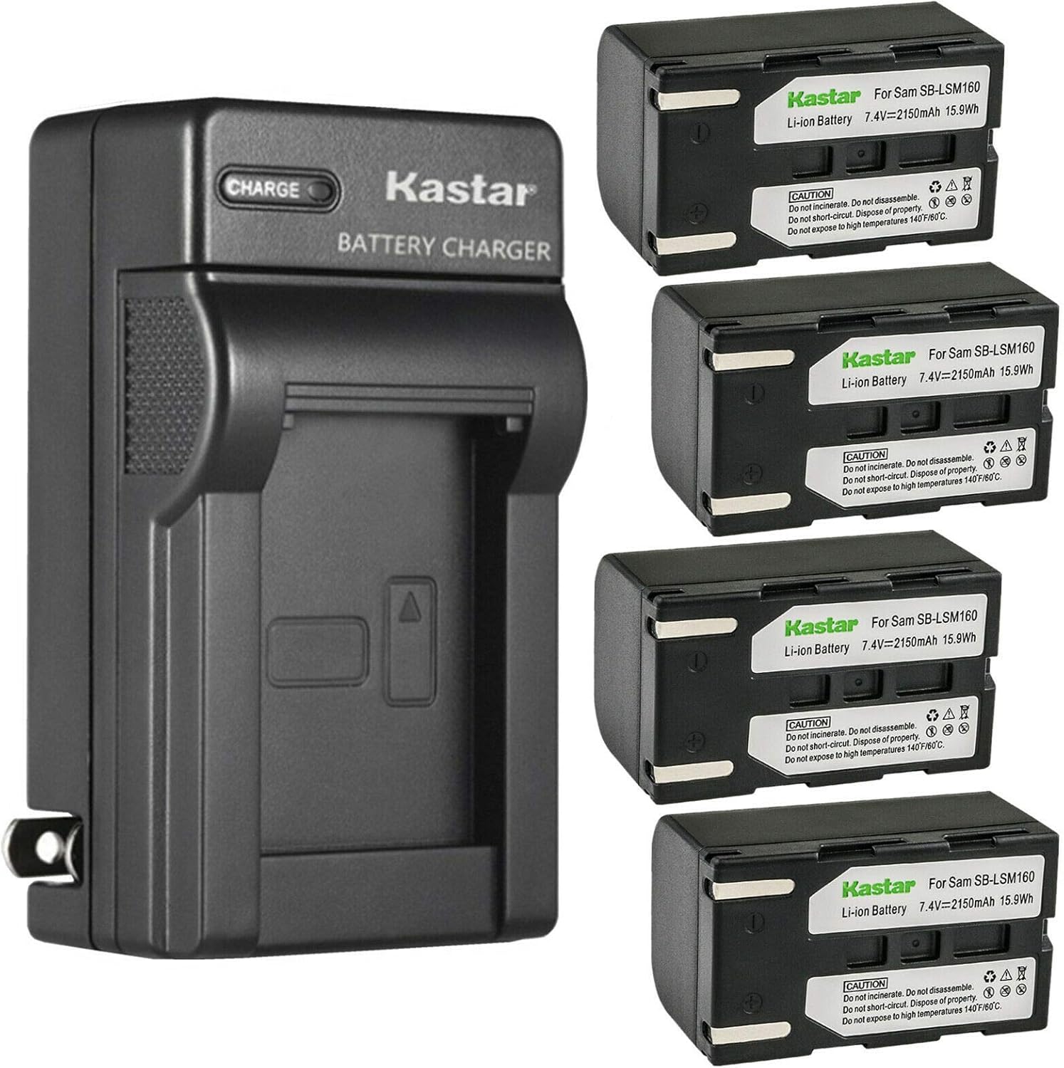 Kastar 4-Pack SB-LSM160 Battery and AC Wall Charger Replacement for Samsung SC-D357, SC-D362, SC-D363, SC-D364, SC-D365, SC-D366, SC-D371, SC-D372, SC-D375, SC-D453, SC-D455, SC-D457, SC-D557 Cameras