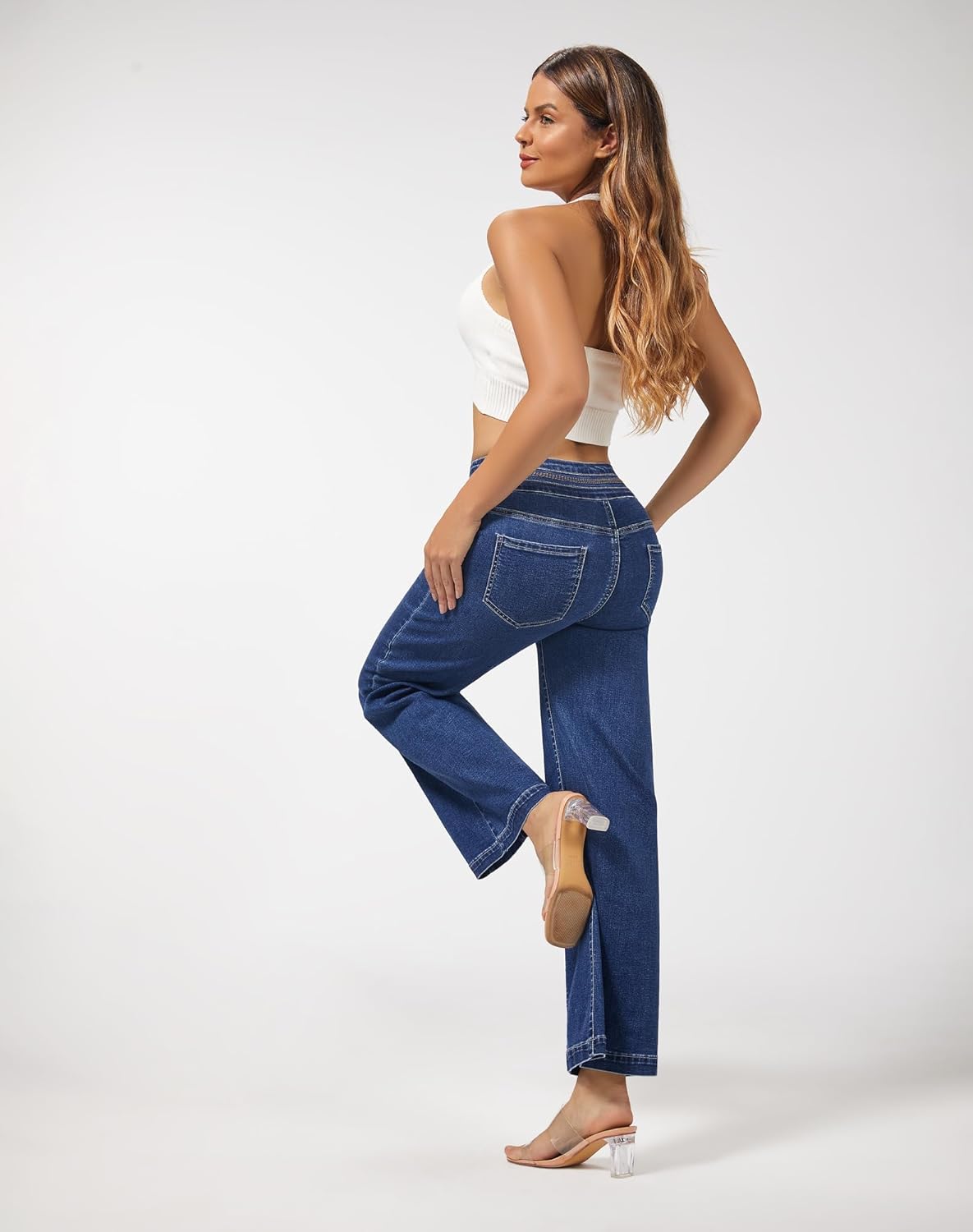 roswear Women's Wide Leg Petite Jeans High Waisted Stretchy Cropped Denim Pants - Image 4