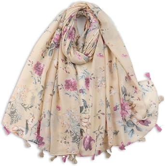 Large Boho Scarf for Women - Lightweight Floral Printed Scarves Fall Winter Fashion Fringed Shawl wraps