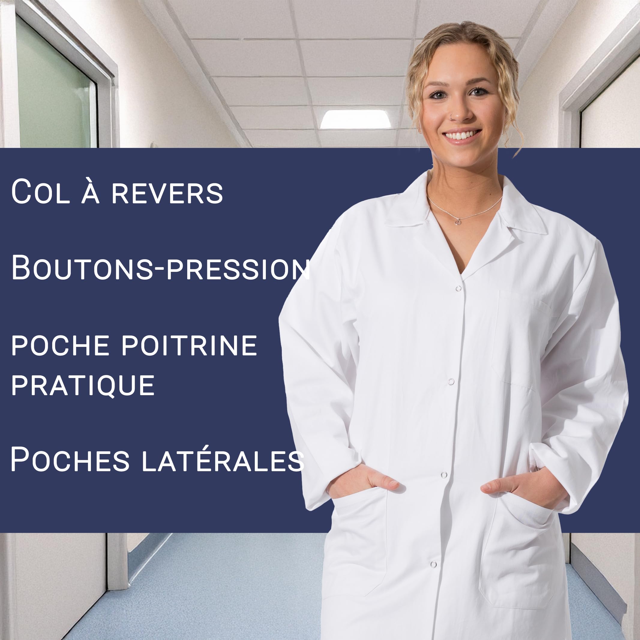 ZOLLNER Blouse de laboratoire longue femme - blouse de médecin avec poches pratiques et boutons-pression - coton - taille 34-50 - lavable à 95°C - certifiée Oeko Tex®, 141