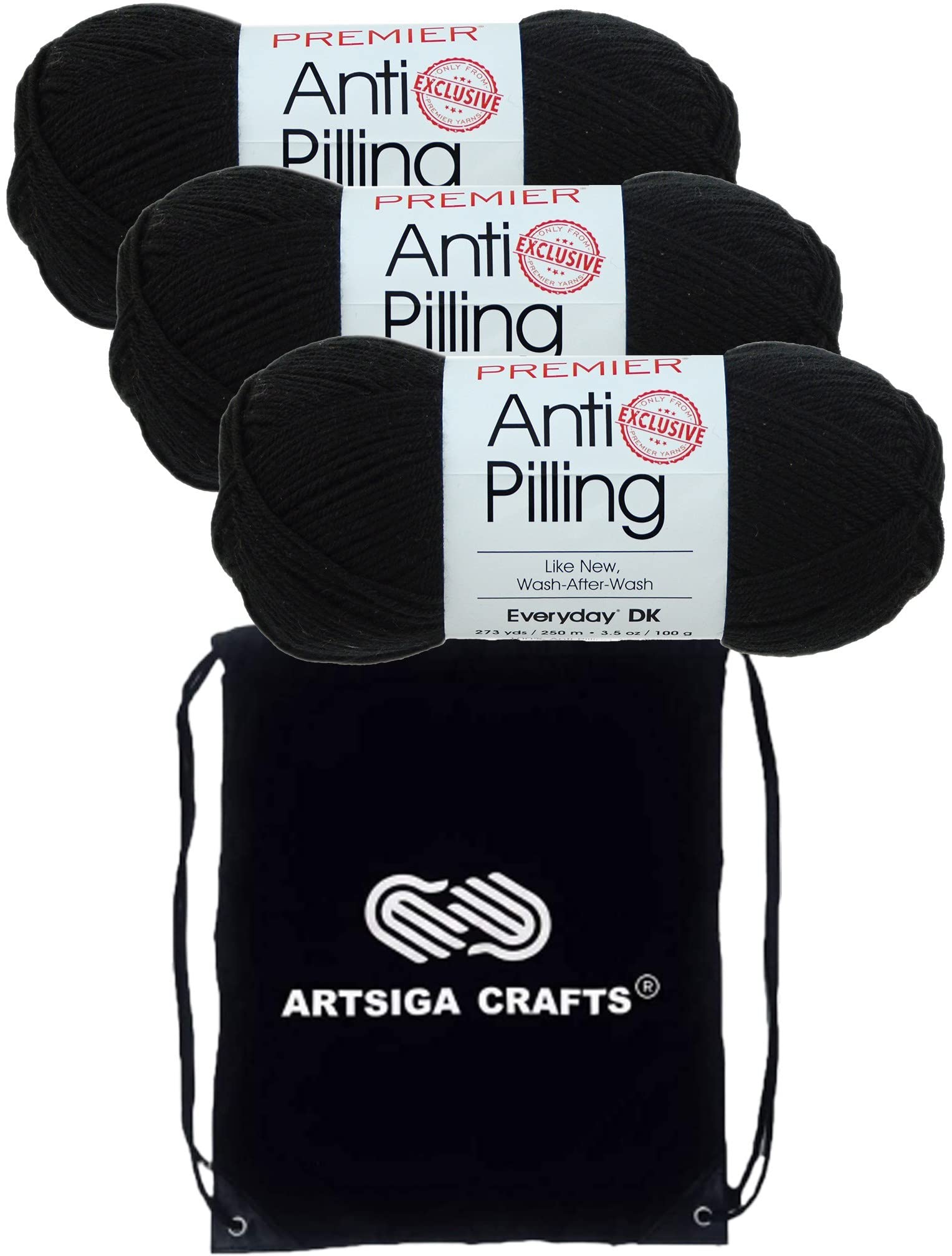 Fil acrylique Everyday DK Premier Yarns 1107-26 Noir avec sac de projet Artsiga Crafts