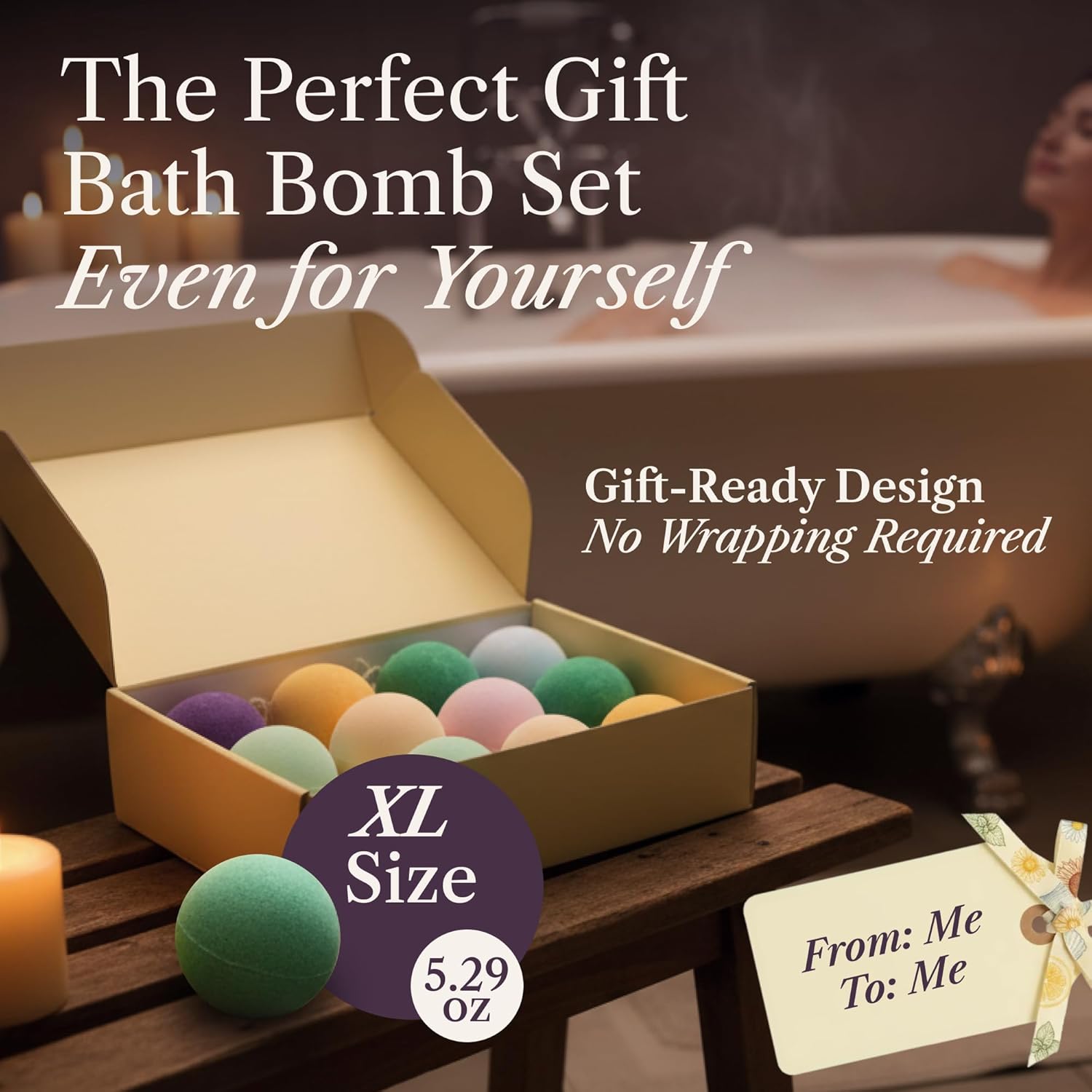 ADELEGOURDAIN Bath Bombs Set XL, Pack of 12 Pcs Gift Set for Women - 5.29oz Bath Bombs for a Soft Skin Feel, Spa Gift Set for Birthday, Girlfriend or Mothers Day, Gift Box Idea for Her, 150 gr Each