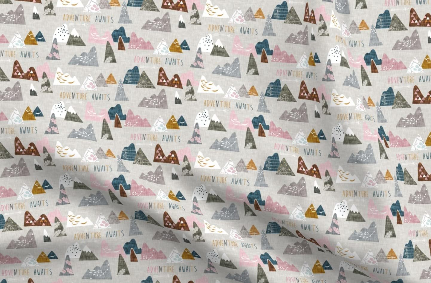 Spoonflower Fabric - Adventure Awaits Pink Small Girl Explore Mountain Outdoors Mountains Printed on Organic Cotton Sateen Fabric by The Yard - Sewing Quilting Apparel Home Decor
