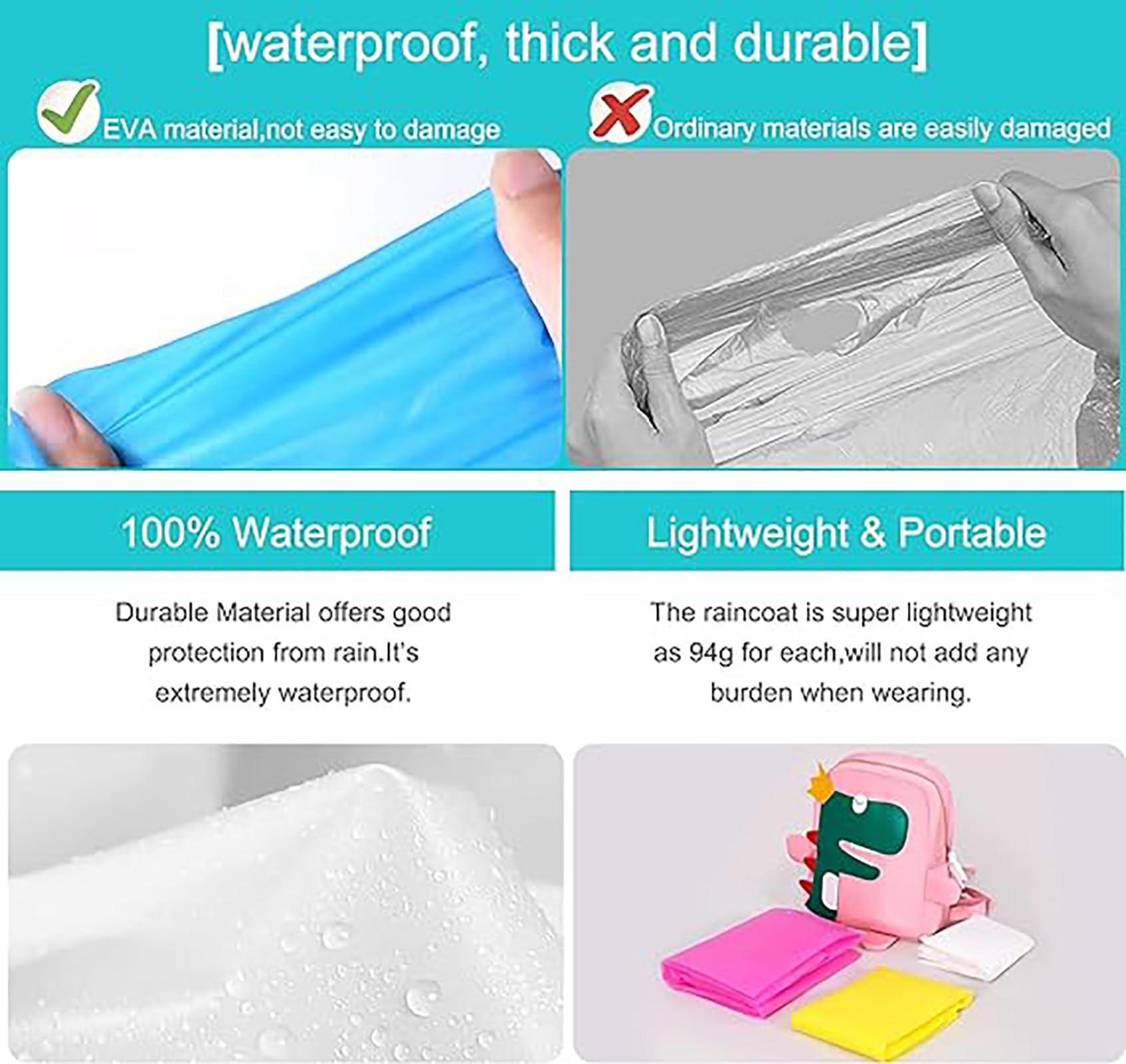 2 Pack Poncho de Lluvia Impermeable para Niños, Poncho Espesar EVA Transparente Reutilizable con Capucha, Poncho de Lluvia Impermeable Portátil para al Aire Libre Pinismo Ciclismo Cámping