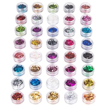 FITDON Laser Butterfly Star Heart Nail Glitter Sequins, 36 Boxes 3D Nail Art Flakes & 4 Boxes Nail Foil Chips, Colorful Confetti Sticker Nail Art Supplies Make Up DIY Decals Decoration