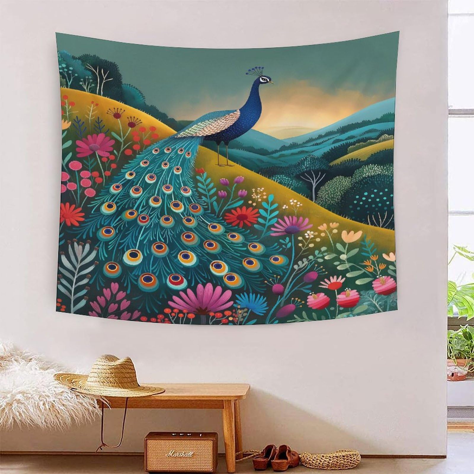 Couverture murale imprimée paon 3D en polyester doux et lavable - 7