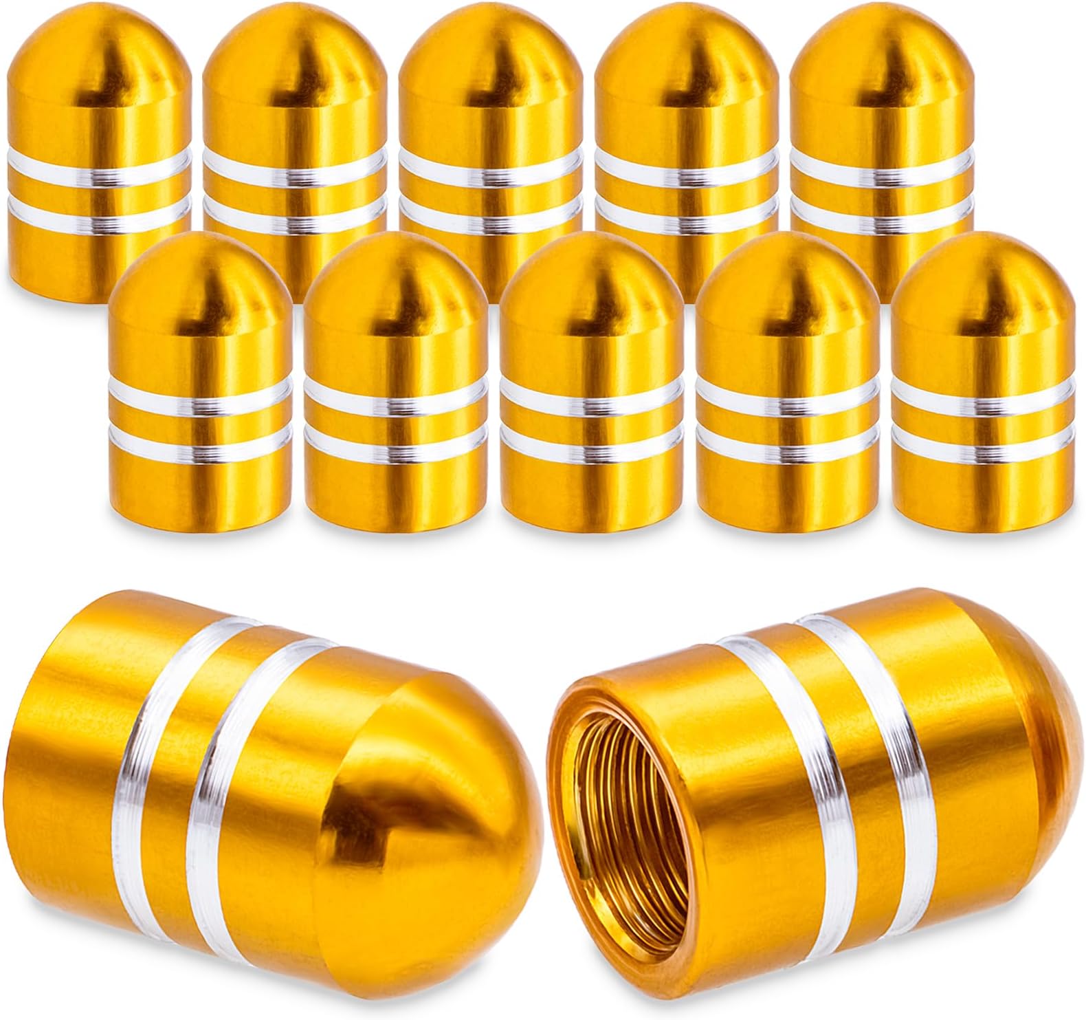 12PCS Bullet Style Tire Valve Stem Caps, with Rubber O-Ring, Aluminum Universal Wheel Tyre Stem Covers for Cars, SUV, Trucks, Bikes, Motorcycles, Bicycles(Gold)