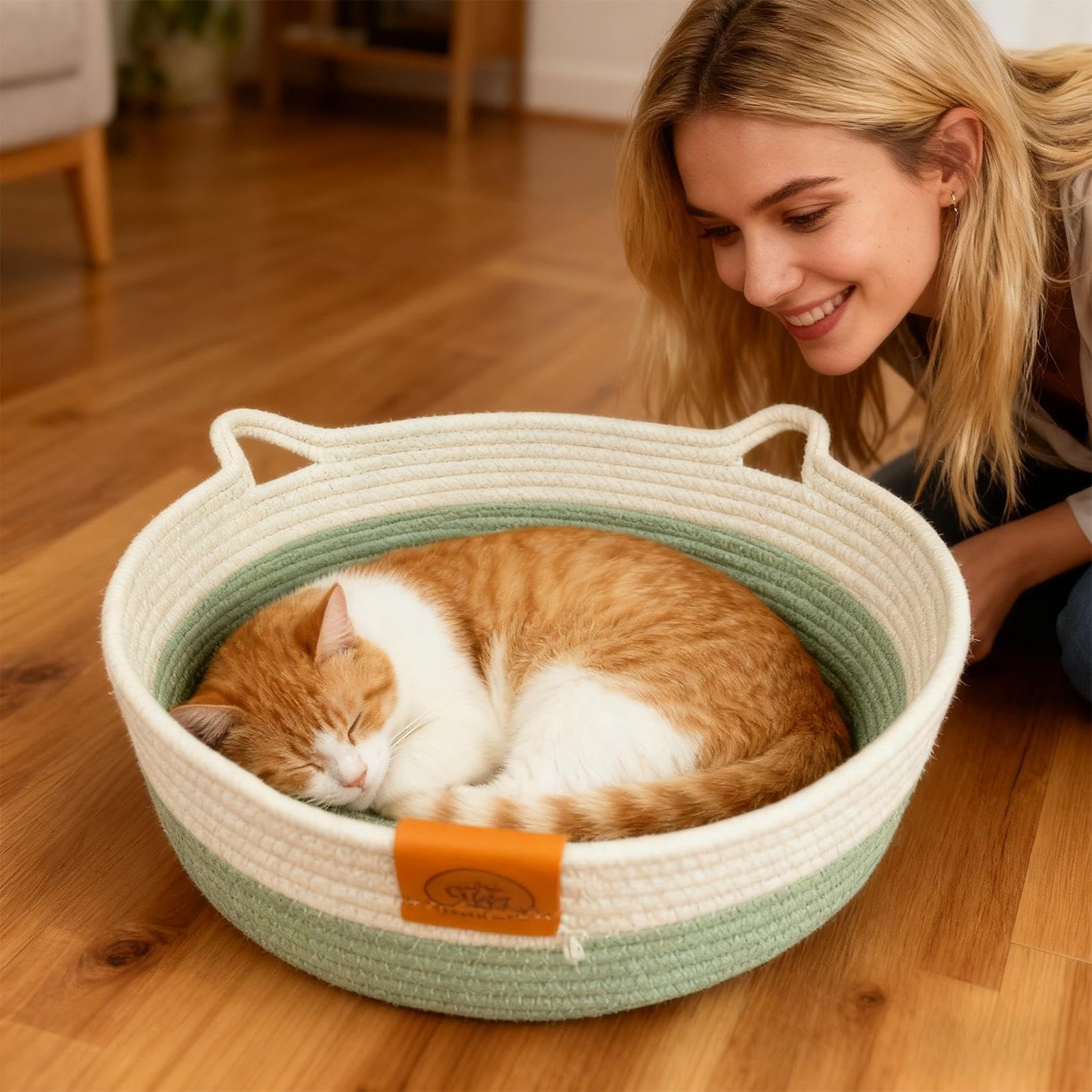 Cuccia Cesto per Gatti per Animali Intrecciati con Tappetino | Cuccia Carina Per E Cesto Per Gatti Per Gattino Coniglio Cane Animali Da Interni Per Camera Soggiorno Dormitorio