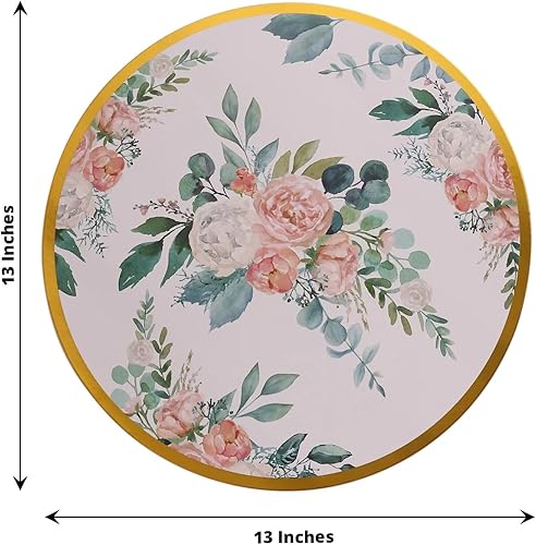 Miniatura 3 de Efavormart - Paquete de 6 bandejas desechables con estampado de peonías blancas y rosas con borde dorado, platos de cartón redondos de 13 pulgadas,