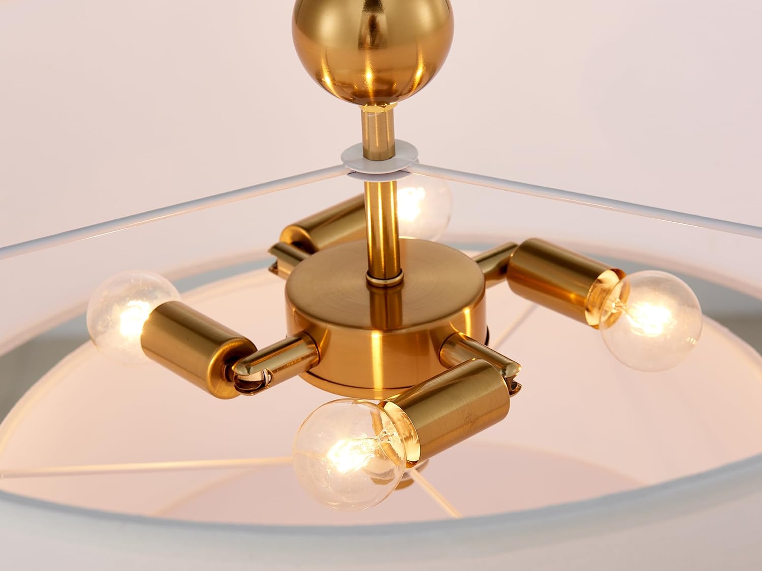 Shrine Lighting White Double Drum Chandelier, Dining Room Design, Drum Pendant Lights for Dining Room, D20'' x H10'', Adjustable Chains 55'', E12*4 Sockets, White Linen Fabric Lampshade & Gold Rod