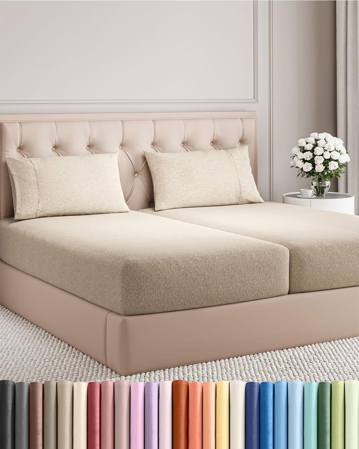 Split King Size 5 Piece Sheet Set - Comfy Breathable & Cooling Bed Sheets Set - Hotel Luxury Bedding for Women, Men, Kids, Teens, Boys & Girls - Deep