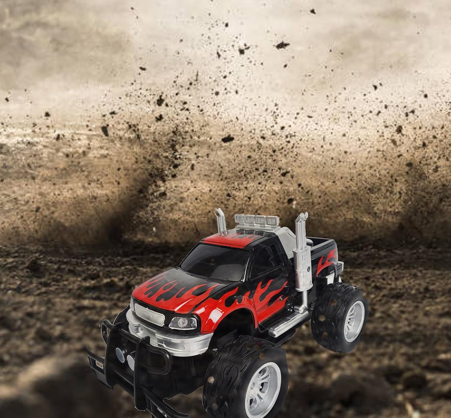 eBigValue Remote Control Off-Road Truck Compatible with 1:18 Scale Models – High Speed RC Vehicle 9x6x5.5 Inch with LED Lights Flames Graphics Full Function (Red)