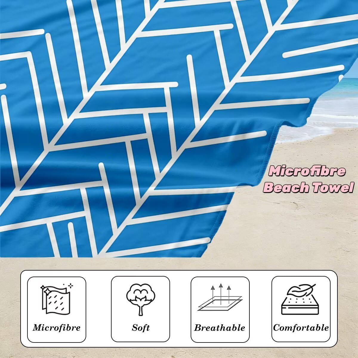 Toalla Playa 80x160 cm, Toalla Gimnasio Microfibra Secado Rapido, Juego de 2 Antiarena Toallas de Playa, Ligera Compacta Toallas Microfibra Grande para Viaje, Regalo Hombre Regalo Mujer (Azul) -3825