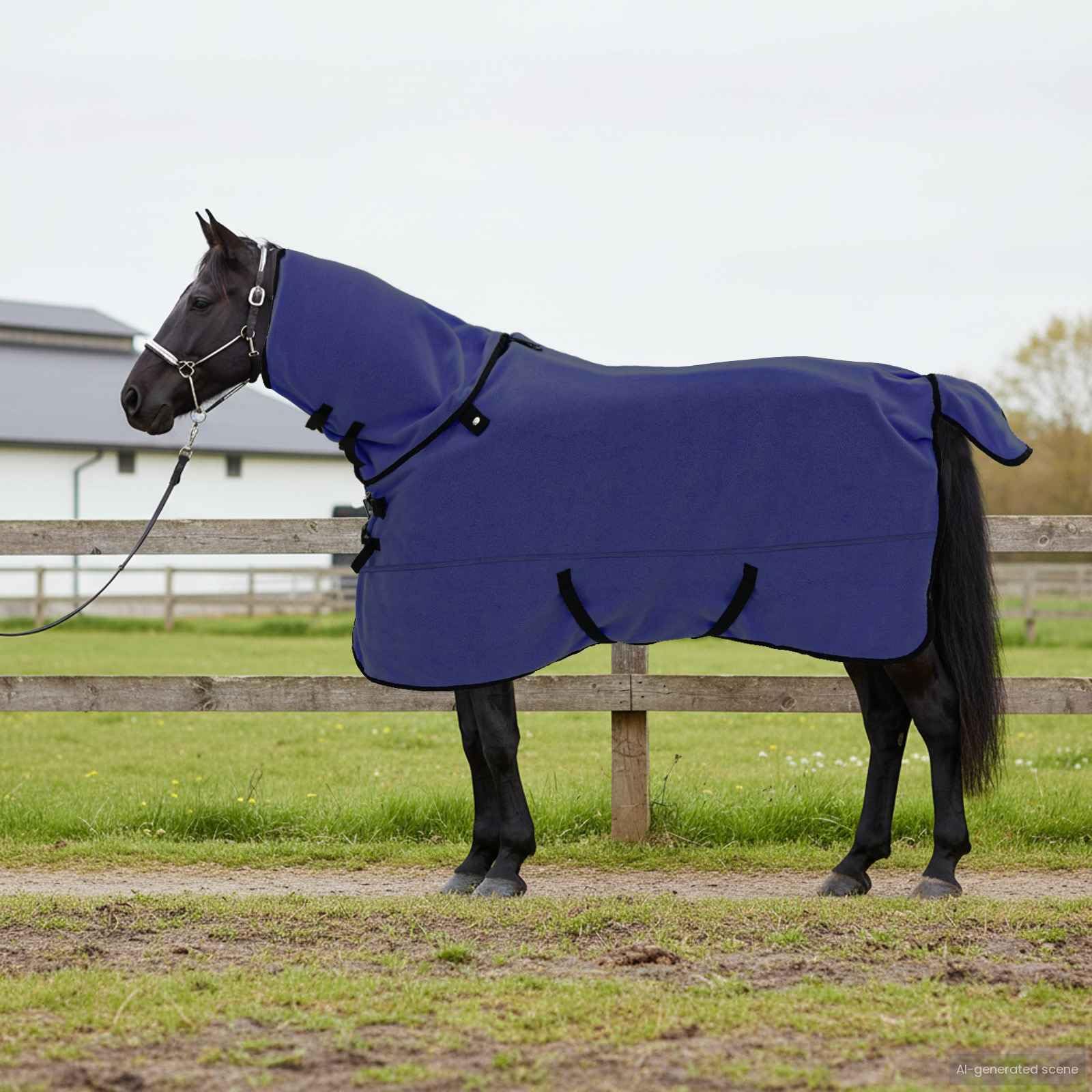 Manta para caballos azul marino, 135 cm, poliéster, transpirable y ligera, para entrenamiento, establo y transporte, sin cubierta para el cuello, azul marino
