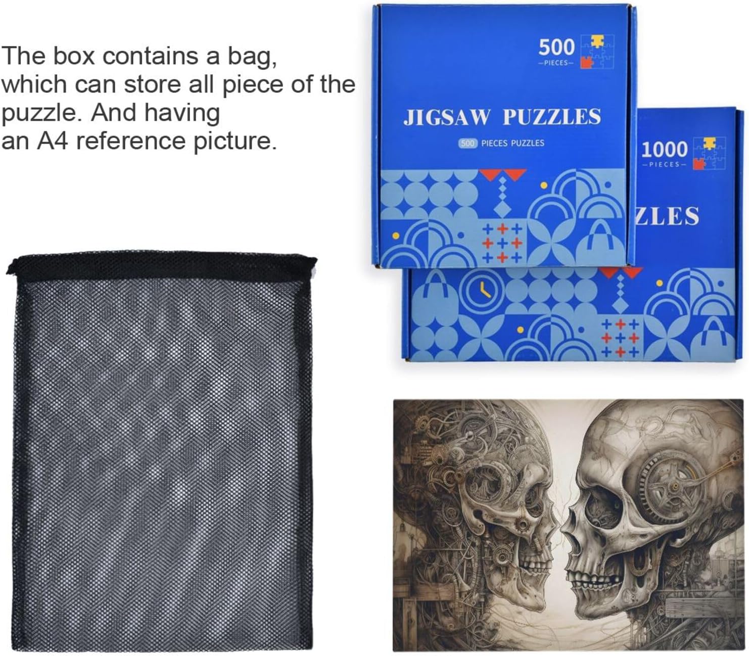 Steampunk Skulls Jigsaw Puzzles 1000 Pieces for Adults - Wooden & Paper Pressed with Alphabetic Sorting – Zigsaw Puzzle Ideal for Gifting and Leisure Time