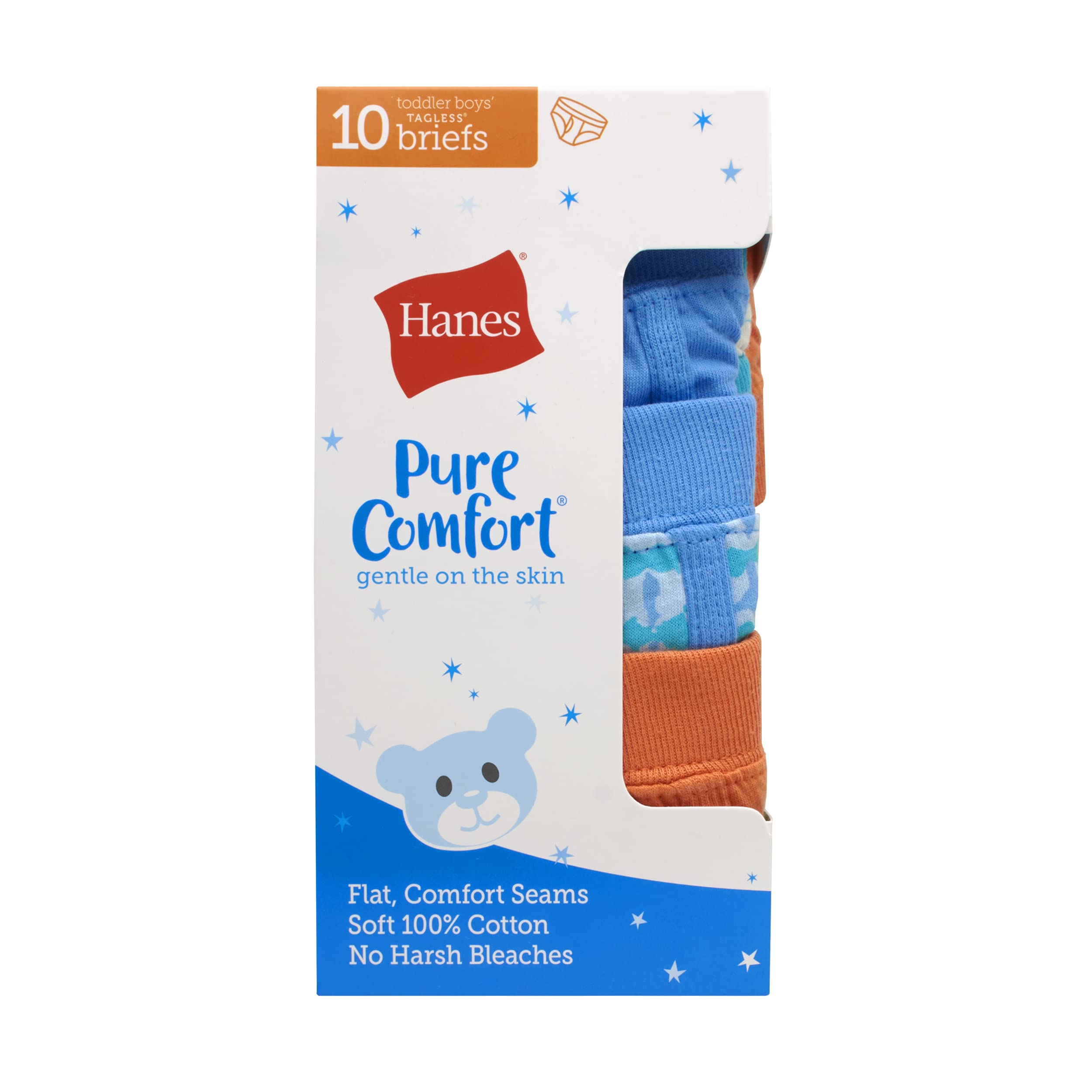 Hanes Toddler Boys' Underwear, Pure Comfort 100% Cotton Brief Underwear, 10-Pack, Assorted, 4T