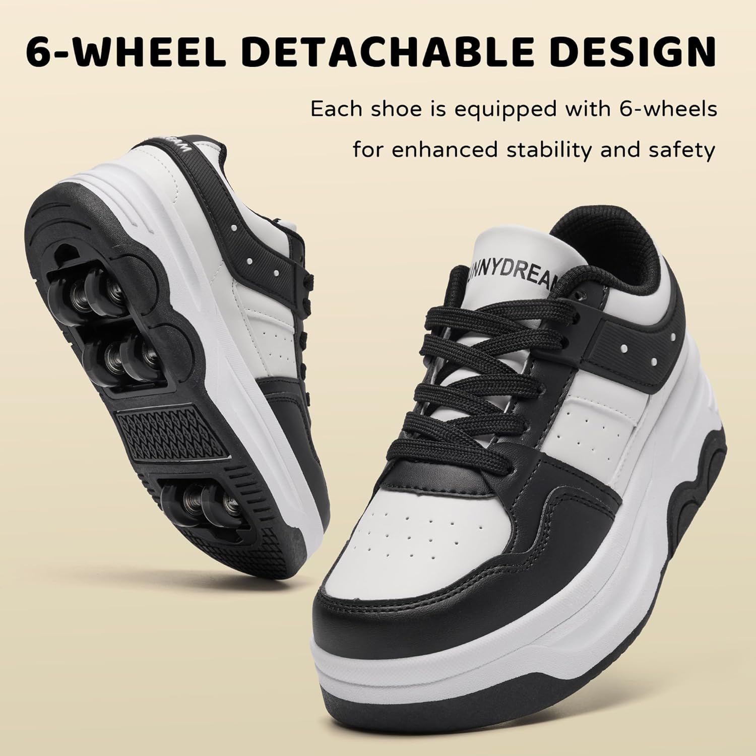 Roller Skate Shoes for Boy Girls Kids Detachable 6 Wheels Sneaker Beginner Skating Shoes
