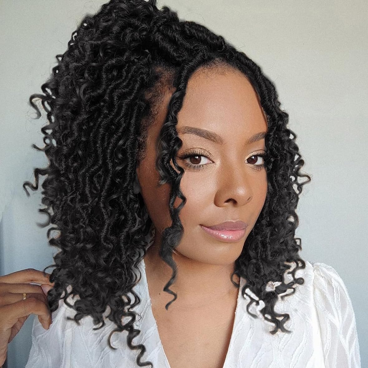 Kachanaa 10 Inch Goddess Locs Crochet Hair for Woman 8 Packs Pre-Looped Natural Black River Locs with Curly Ends for Woman 14 Strands/Pack Synthetic Crochet Bohemian Locs Hair /1B#