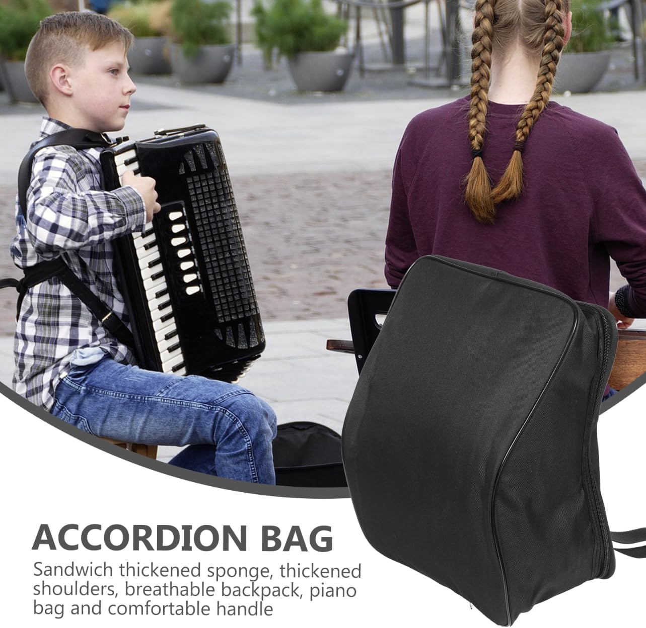 MAGICLULU A8-Bass Accordion Bag, Oxford Cloth Double Shoulder Storage Bag for Kids, Small Accordion Organizer with Pockets, 12.2x14.6x7.1in