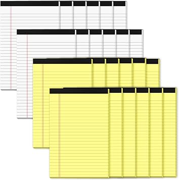 24 Pack Small Legal Pads 5x8 College Ruled 30 Sheets Perforated Double-Siede Printing Notepads for Work Study Daily Note Taking List, 80gsm Premium Thick Paper 12 Pack Yellow & 12 Pack White