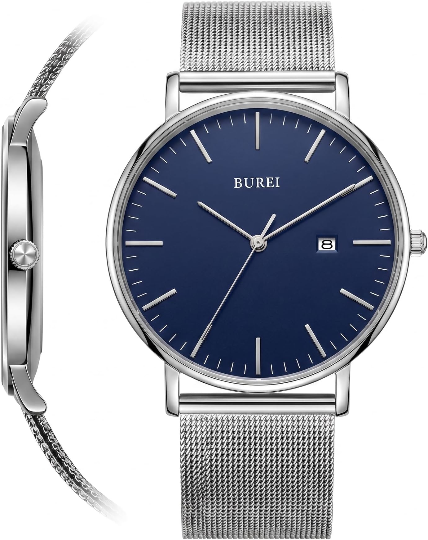 BUREI Ultra Thin Minimalist Men Watch, All Black Stainless Steel Mesh Band,Analog Waterproof Casual Business Wristwatch, Gift for Father