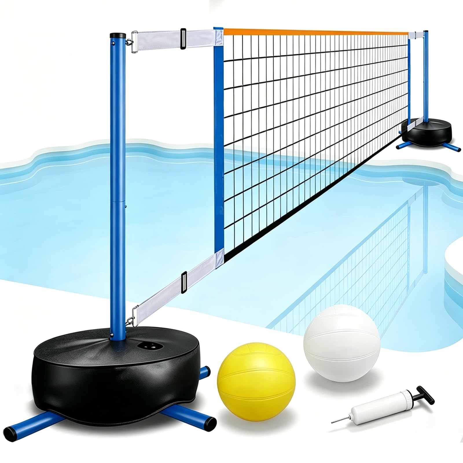 Ensemble De Volleyball Aquatique, Filet Portable pour Adultes avec Sac à Eau De 20l Et Pompe à Air pour des Parties De Piscine Estivales Longueur RéGlable De 4,5 à 7,6 M