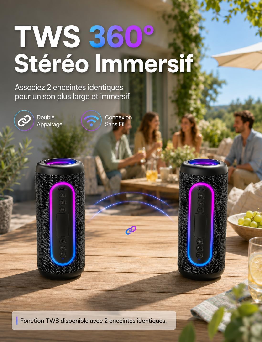 enceinte bluetooth portable 30w – vue détaillée