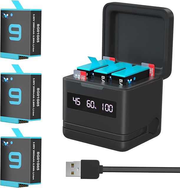 TOMSHEIR Hero 9/10/11 Battery 3-Pack 2000mAh and USB Storage Fast Charger Fully Compatible with Gopro Hero 9 Gopro Hero 10 Gopro Hero 11 Black Official with High Speed Micro SD Card Reader Function