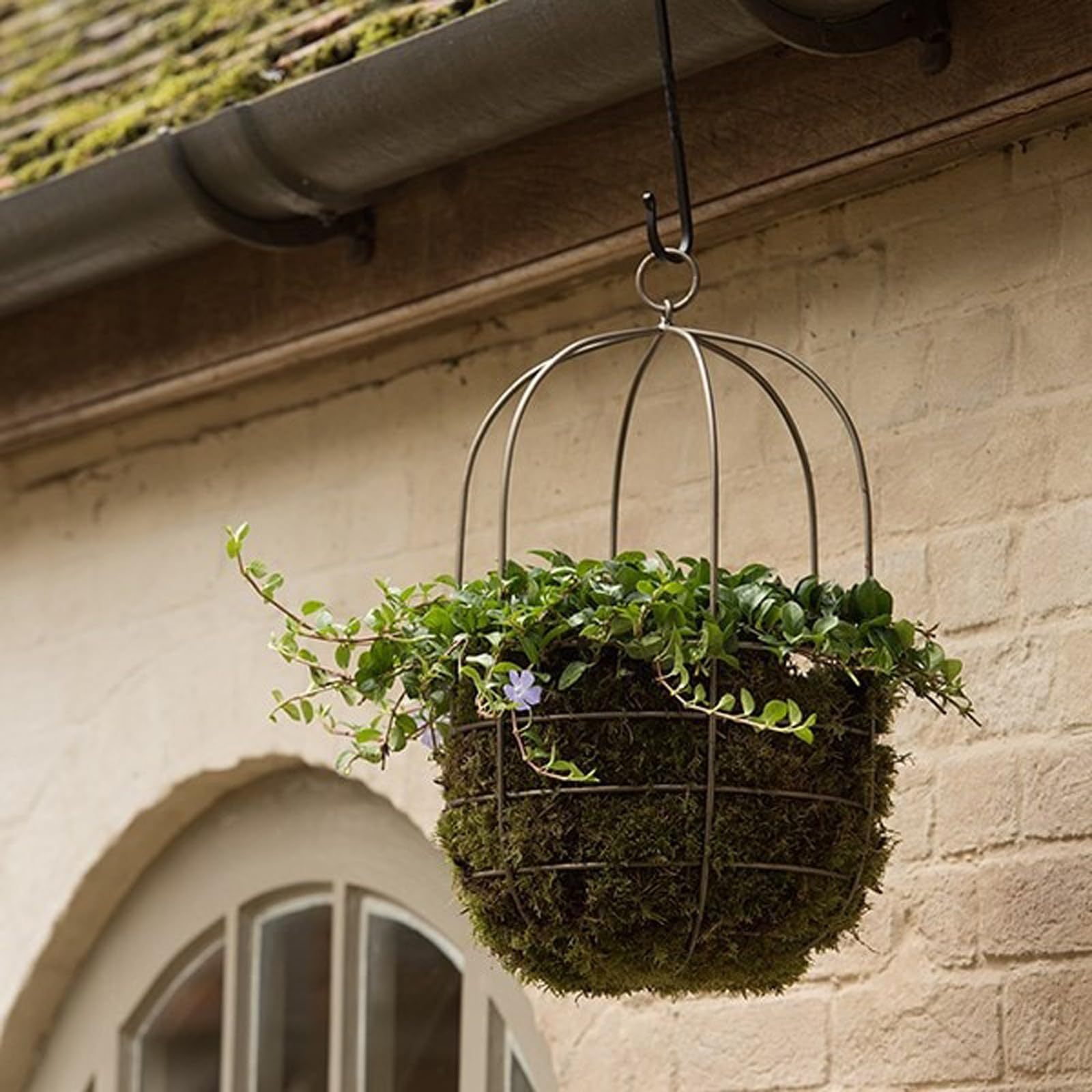 Crocus Silver Collection 46Cm Hanging Plant Pot Holder Round Wire Cage For Trailing Plants And Flowers