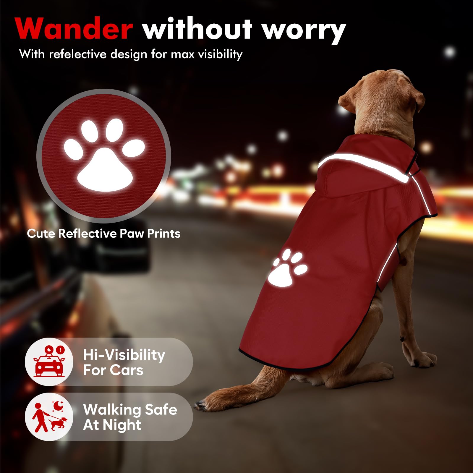 Hunde Regenmantel Kleine Hunde, Verstellbarer Regenjacke mit Klettverschluss - Ultraleicht & Wasserdicht Hunderegenmantel mit Reflektierenden Kapuze für Spaziergänge (S | Rot)