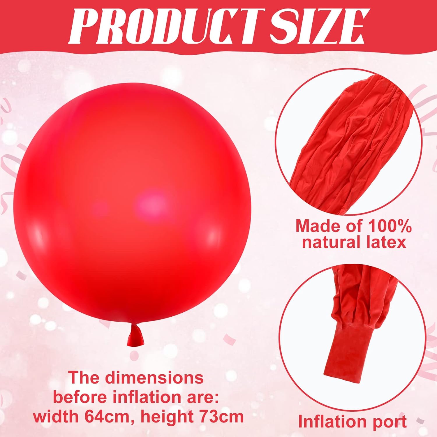 Karenhi 4 Pcs 72 Inch Giant Balloons Big Round Latex Jumbo Balloons Heavy Duty Inflatable Ball for Birthday Bridal Shower Party Decorations, Inflate with Air and Helium(Red)