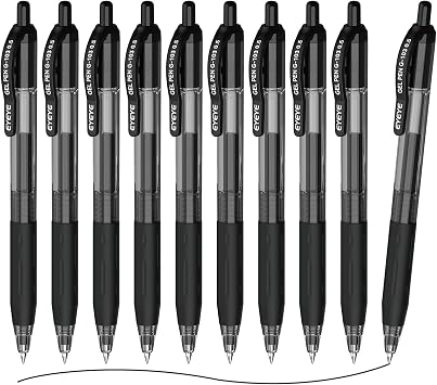 EYEYE Gel Ink Pens with Retractable Black Ink Pack of 10 Quick Dry 0.5mm Fine Tip Premium Gel Pen Refillable for Office School