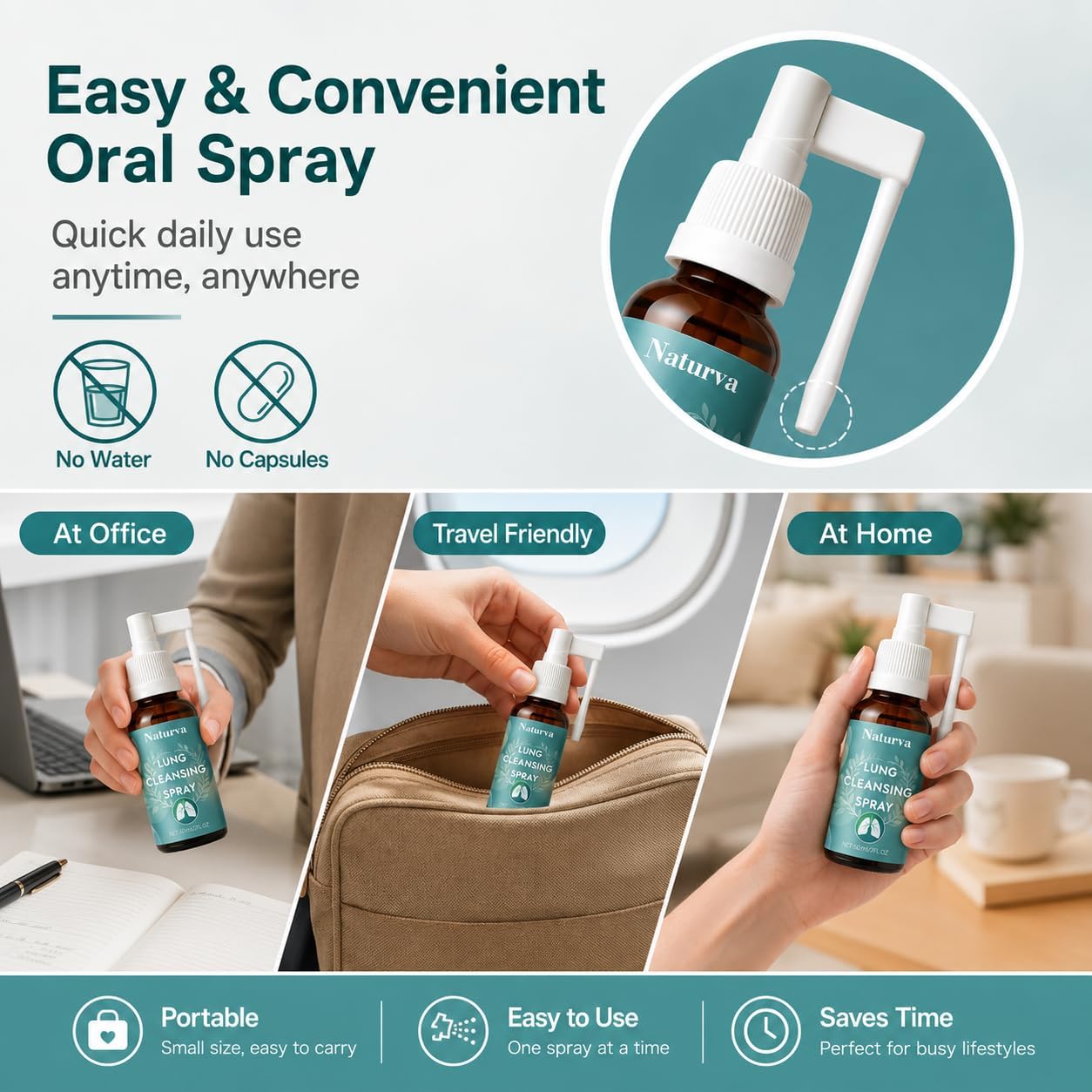 Naturva Lung Cleansing Spray with Eucalyptus, Peppermint & Herbal Extracts | VELVAFLOW Lung Cleansing Spray With Eucalyptus, Peppermint, Licorice Root & Calendula. 2 sprays daily, 30 servings.
