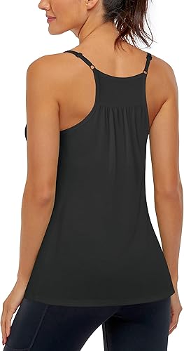 Miniatura 3 de Hibelle Camisetas sin mangas para mujer con espalda cruzada para entrenamiento y yoga con brasier estante incorporado
