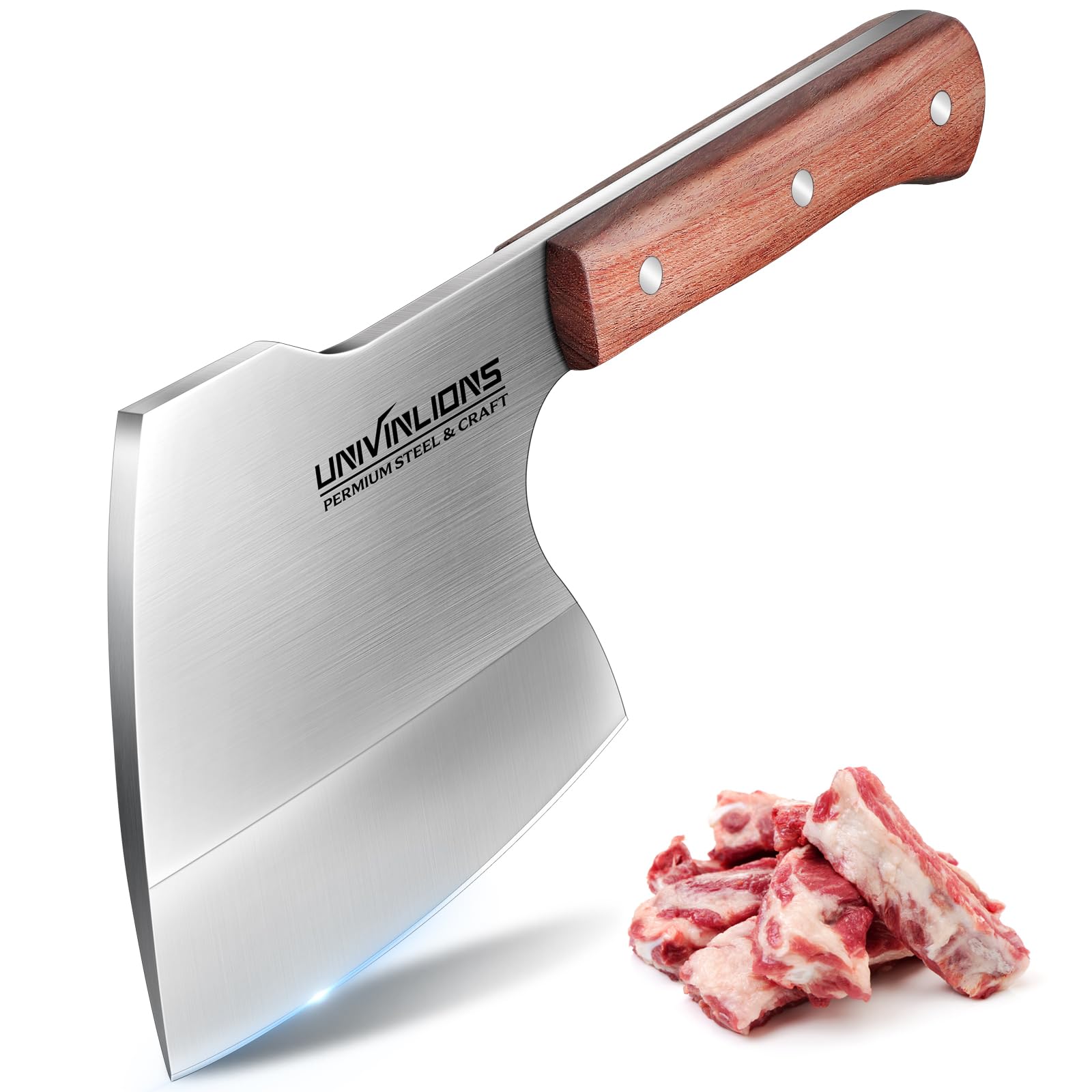 univinlions Kochmesser Japanisch für Fleisch und Knochen, Full Tang Hackmesser, Metzgermesser Extrem Scharf, Handgeschmiedetes Hackbeil Messer,Fleischerbeil für Küchen Camping BBQ