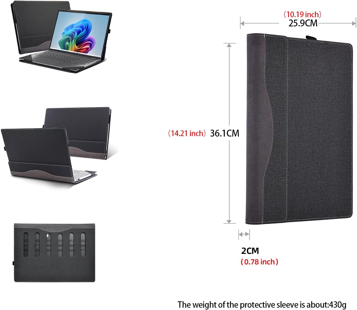 Laptop Case for Lenovo IdeaPad 5 2-in-1 16AKP10 16IAL10/ 16AHP9 (16" AMD) All Inclusive Drop Case PU Leather Protective Laptop Bag Detachable Shell (Dark Grey)