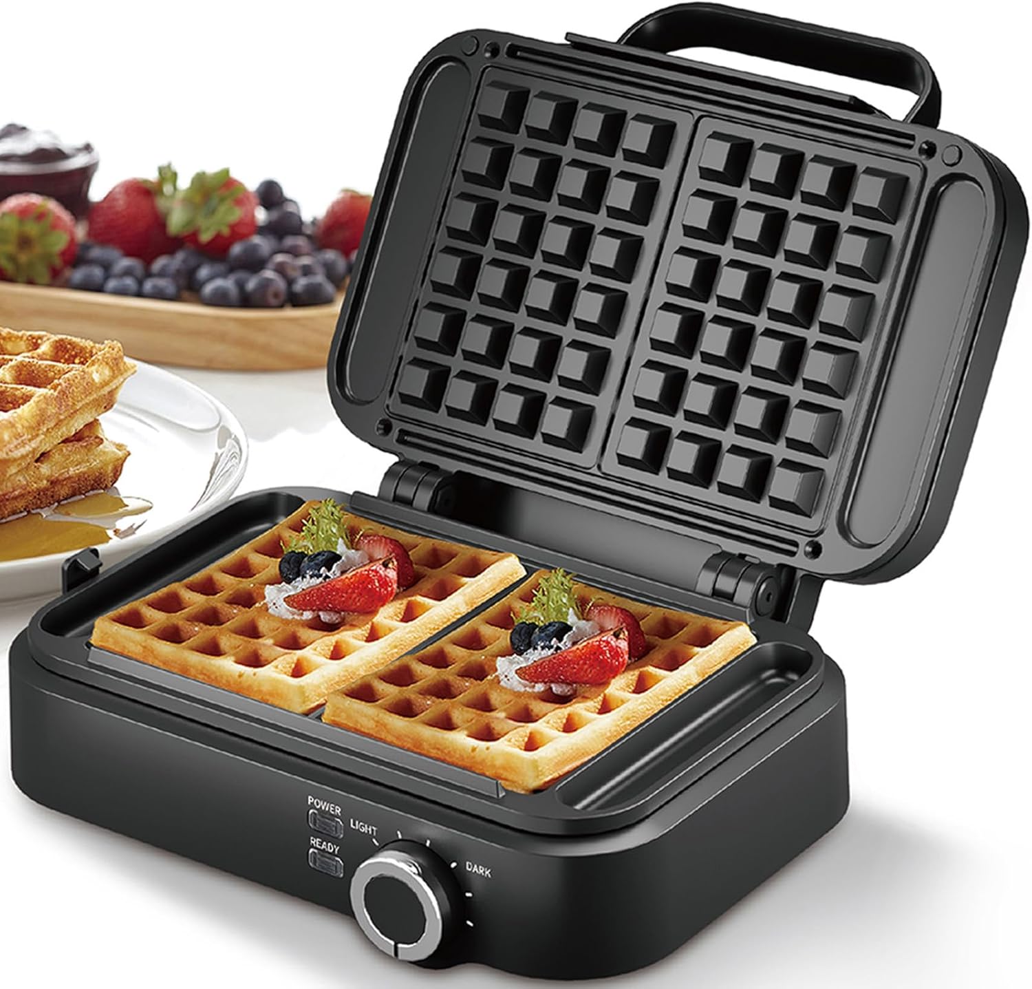 Golden Prairie Extra Deep Belgian Waffle Maker 1200W, 2-Slice Nonstick Waffle Iron Stainless Steel, 1