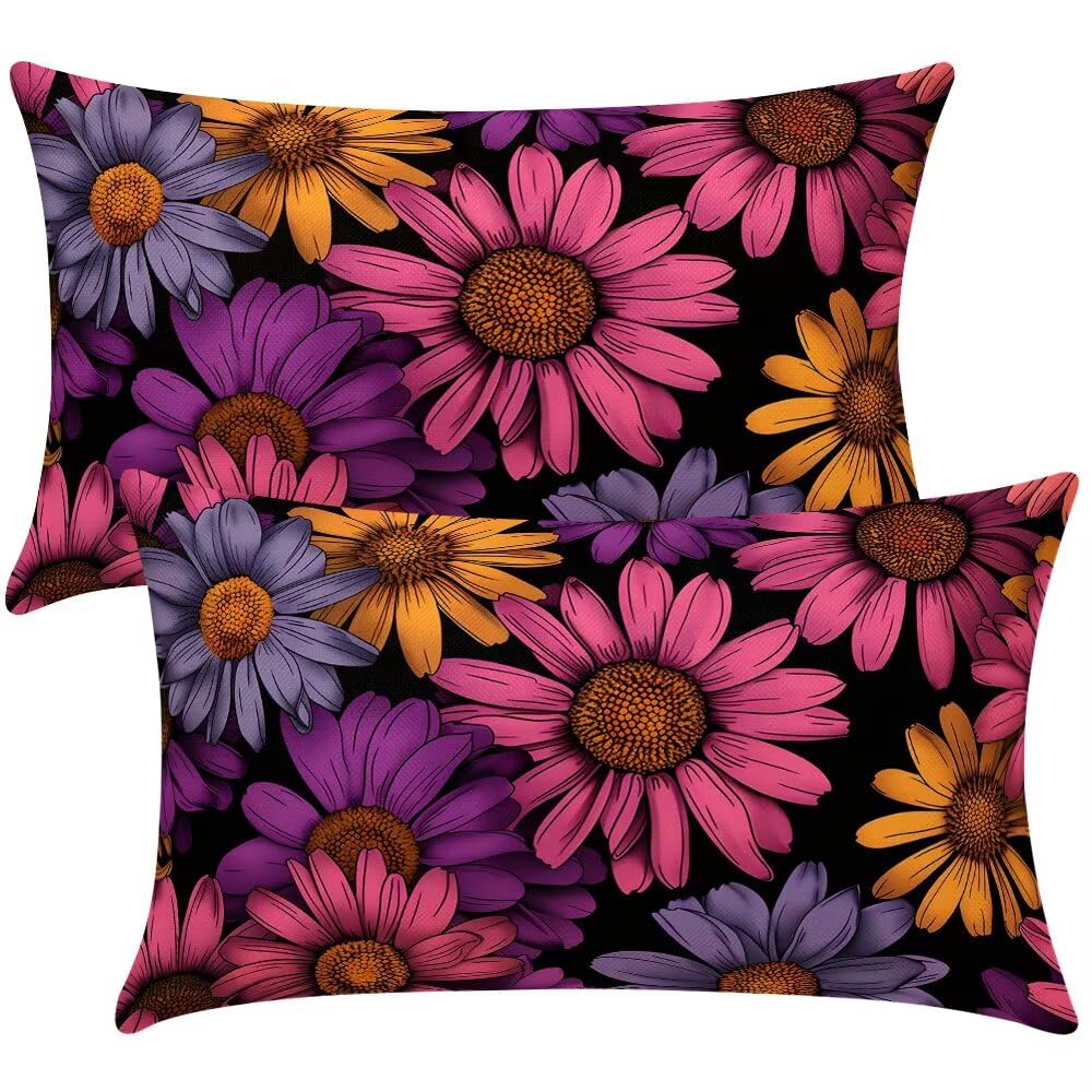 Cushion Covers 40cm x 70cm Summer Cushion Cover 16 x 28 Inches Pack of 2 Throw Pillow Covers Spring Daisy Sofa Cushions Polyester Linen Pillowcases for Couch Living Room Bedroom Home Decor -SC383