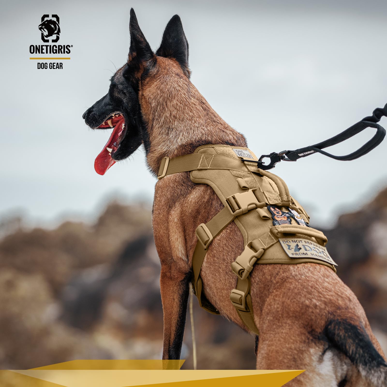 OneTigris Pettorina per cani, T-Bone, tattica con 2 manici, a prova di rottura, regolabile, per cani, caccia, escursionismo, allenamento, passeggiate, attività all'aperto (marrone, M)