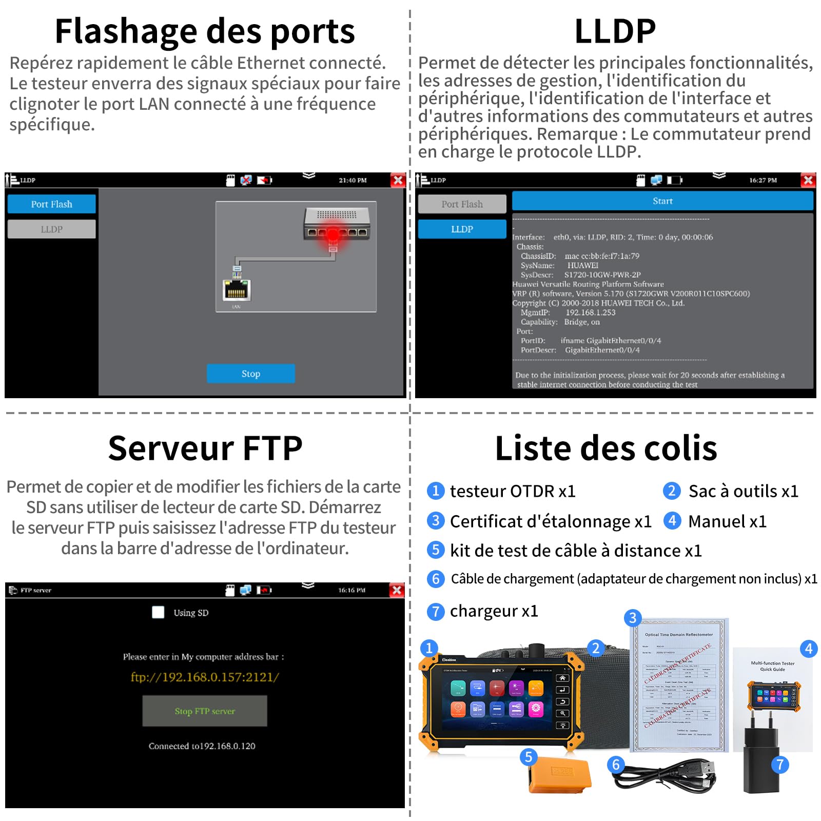 Henkion OTDR Testeur de fibre optique 1610 nm 26 dB Testeur de fibre optique 1310/1490/1550/1577 nm Test de fibre optique OPM LS OLS, Event Map, Testeur de câble, outils réseau, 8 types d'adaptateurs